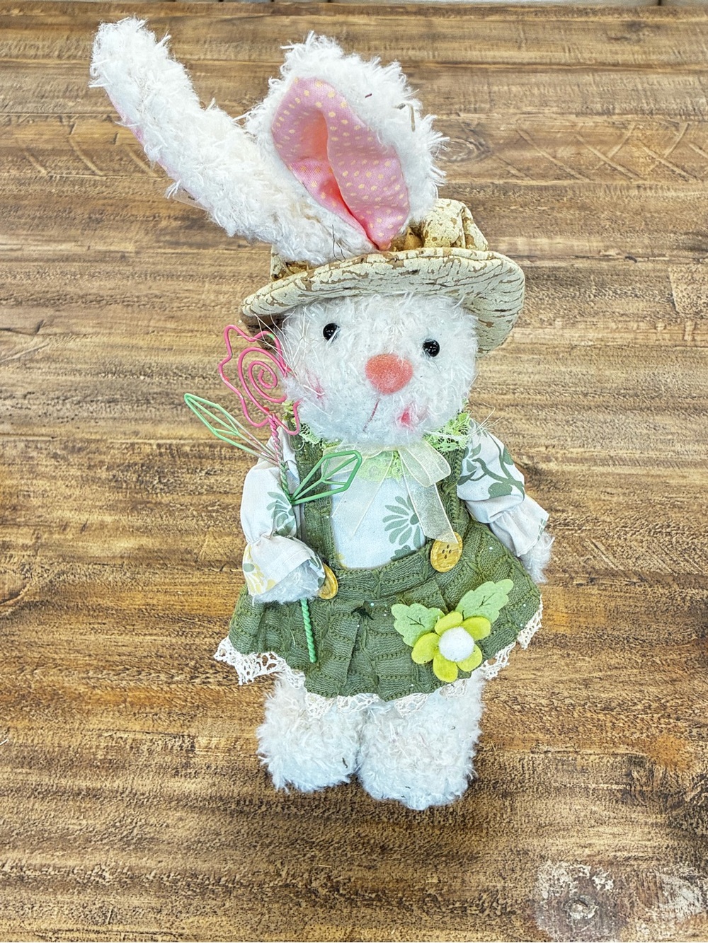 Easter Bunny Floral Dress Figurine - White & Green
